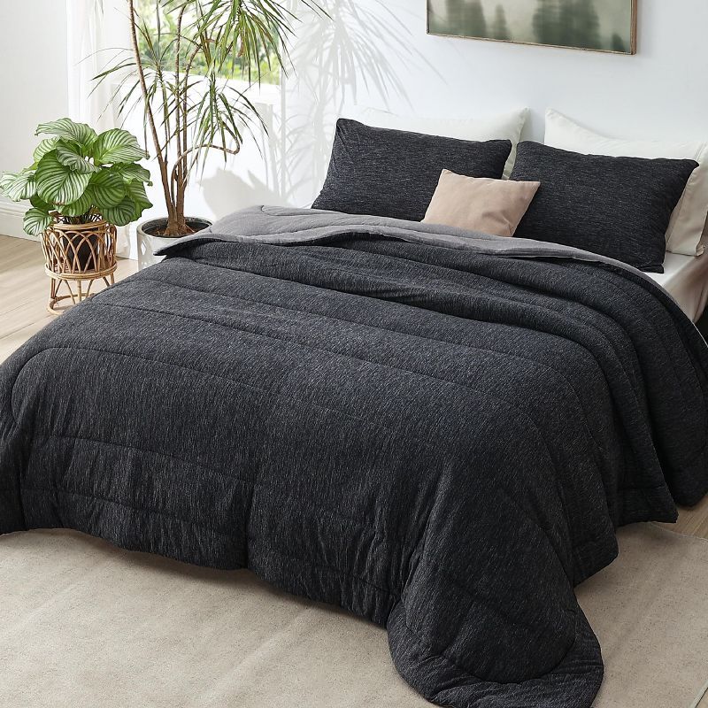 Charcoal Black Reversible Queen Bedspread Set with Pillowcases