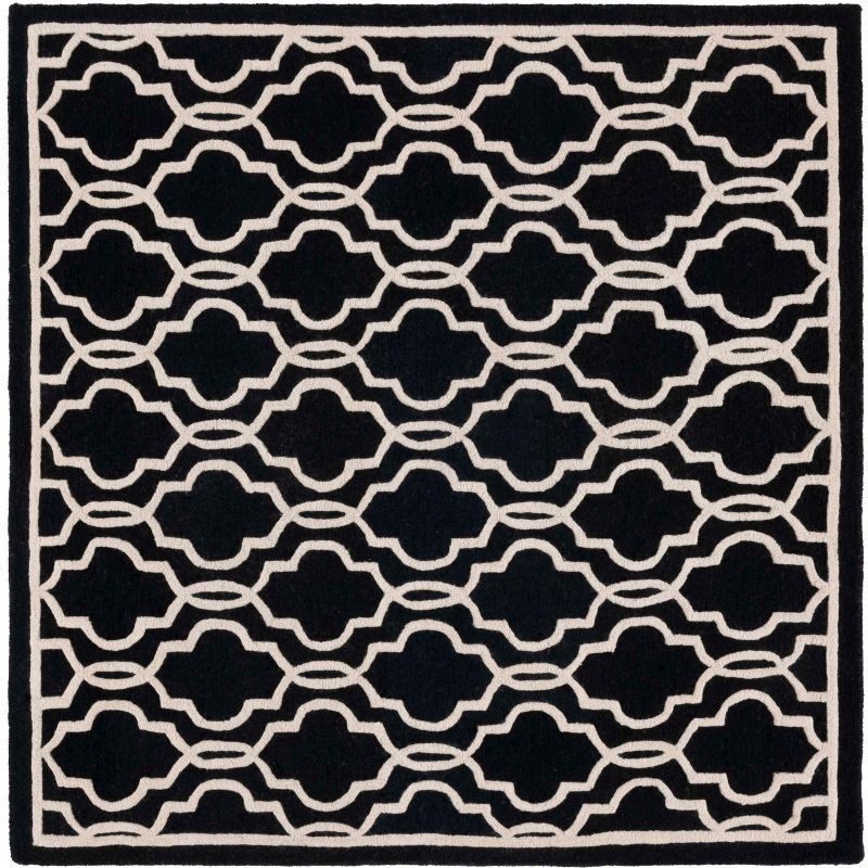 Hand-Tufted Cambridge Square Wool Rug in Black/Ivory