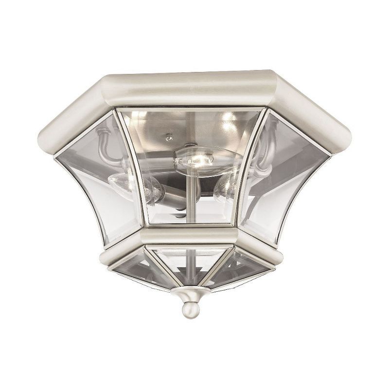 Brushed Nickel 3-Light Indoor/Outdoor Flush Mount with Clear Glass