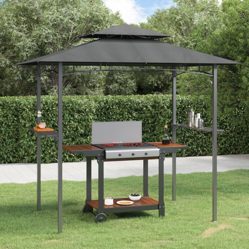 Anthracite Steel BBQ Gazebo with Side Shelves and Durable Roof