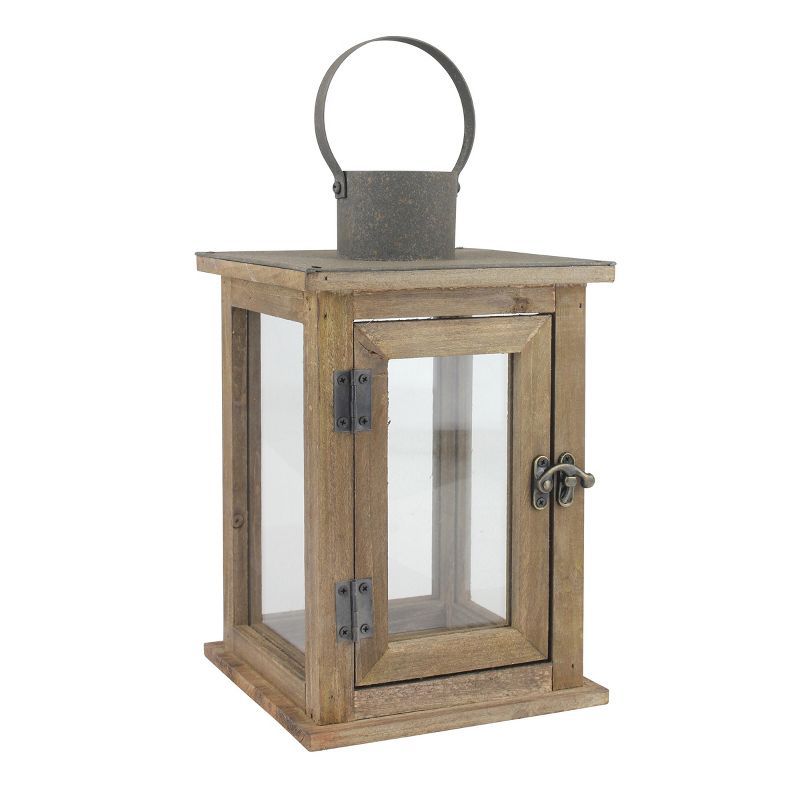 Rustic Farmhouse Wood and Bronze Hurricane Candle Lantern, 12"