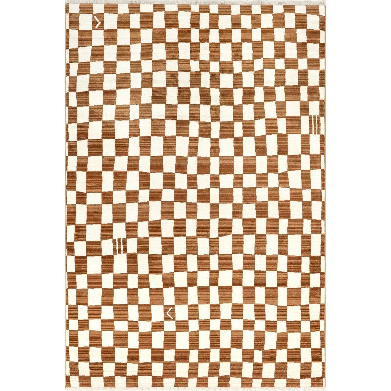 Dominique Orange and White Geometric Synthetic Area Rug