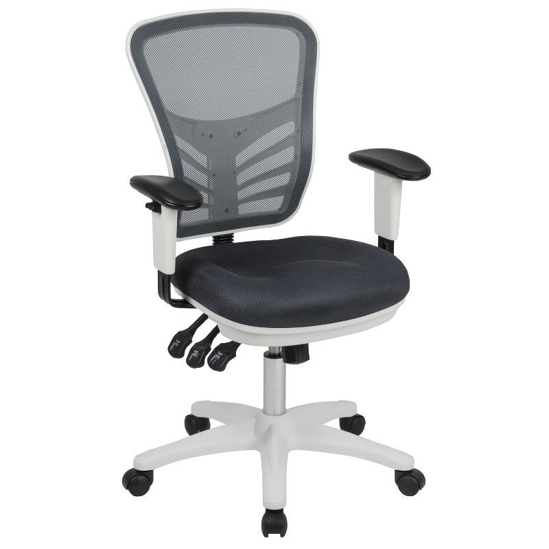 Ergonomic Mid-Back Mesh Executive Chair with Swivel & Adjustable Arms in Gray and White