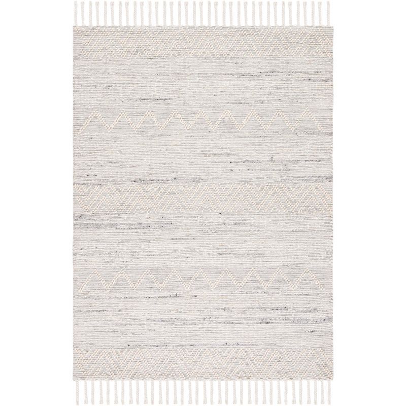 Ivory and Grey Handwoven Wool Square Area Rug