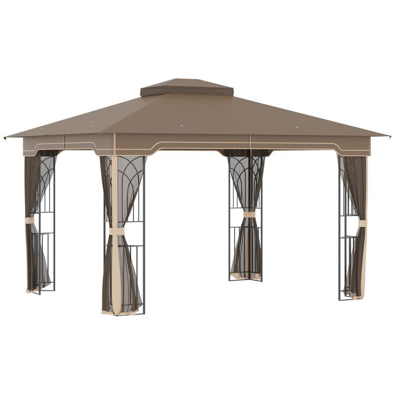 Taupe and Greige Steel Patio Gazebo with Double Tier Roof