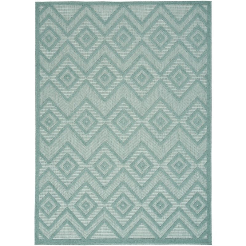 Aqua Teal Diamond 5' x 7' Easy-Care Synthetic Outdoor Rug