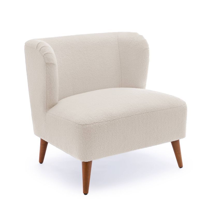 Milky White Boucle Wingback Accent Chair with Wood Legs