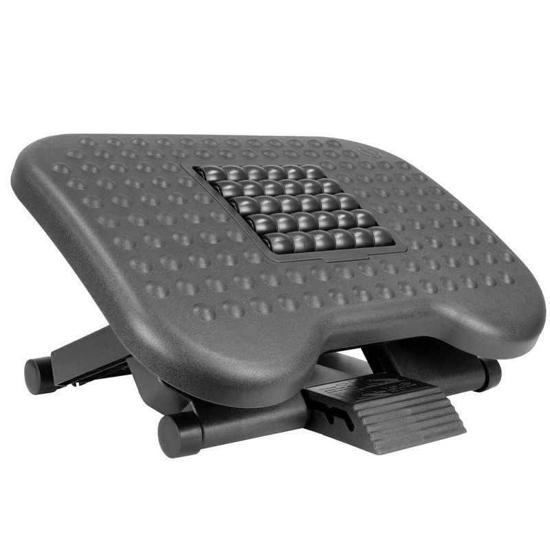 Ergonomic Black Adjustable Under Desk Footrest with Massaging Rollers