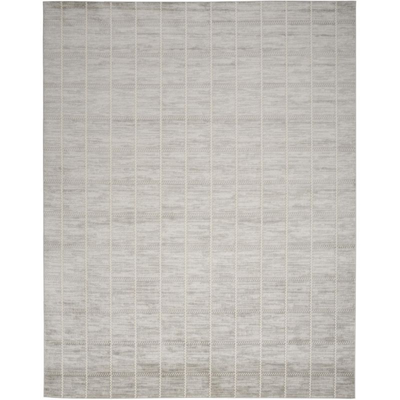 Light Grey Geometric 5' x 7' Synthetic Area Rug