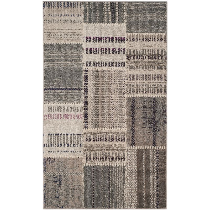 Grey Multi Geometric 3' x 5' Hand-Knotted Synthetic Area Rug