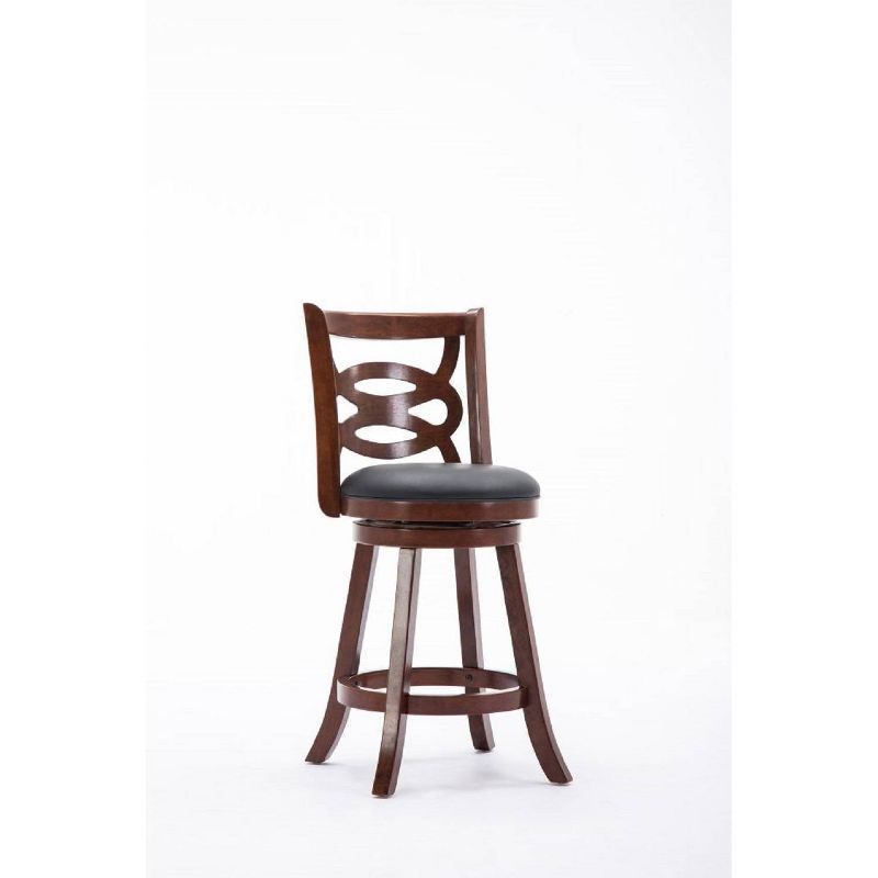 Cherry Swivel Wood Counter Stool with Leather Seat, 24"