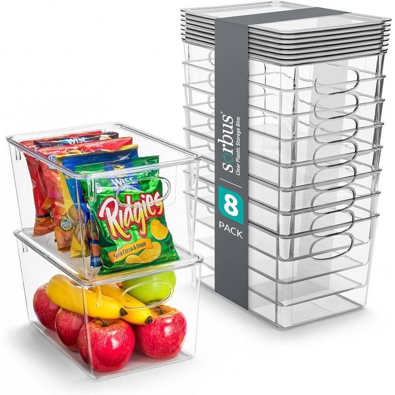 Clear Stackable Plastic Storage Bins with Lids, Set of 8