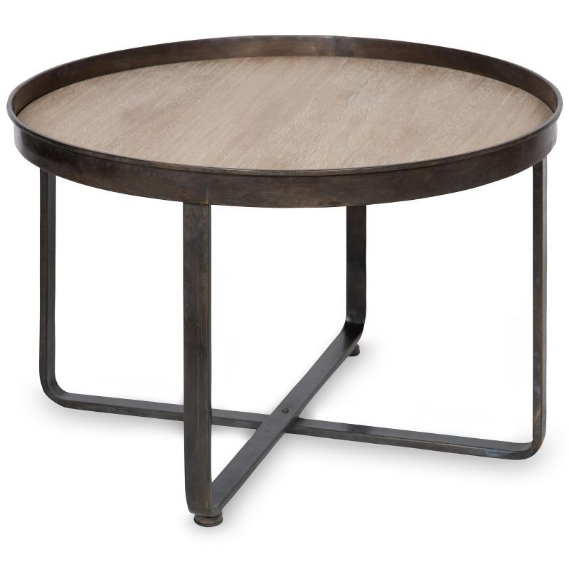 Zabel 30" Round White Oak and Black Metal Coffee Table