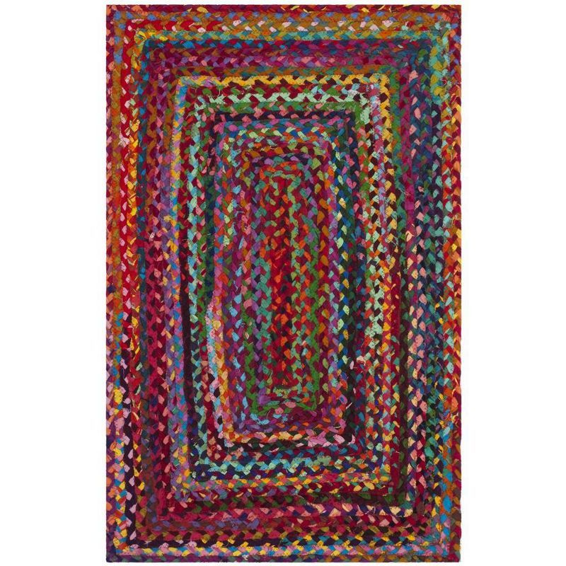 Handmade Red and Multicolor Braided Wool Cotton Rug 2' x 3'