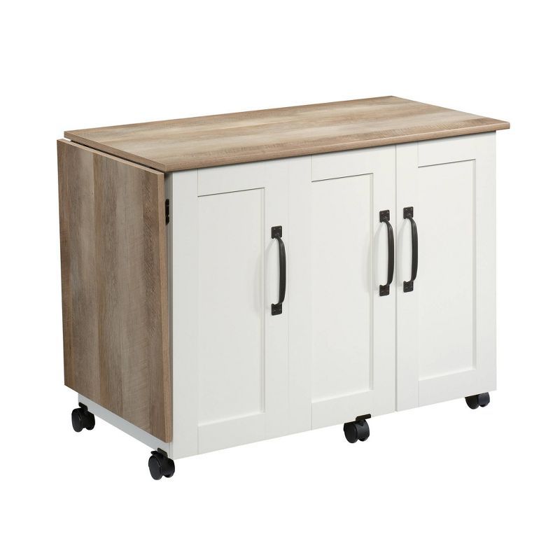 Soft White and Oak Rolling Sewing Craft Cart