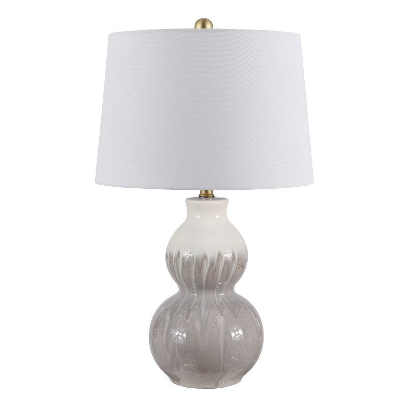 Kenzo Ivory and Gray Ceramic Double Gourd Table Lamp