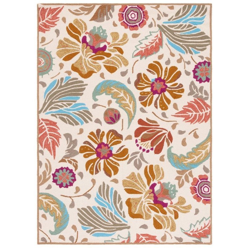 Ivory and Grey Hand-Hooked Floral Area Rug, 5' x 8'