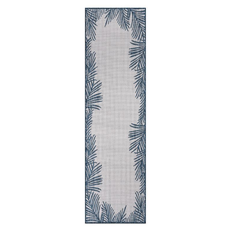 Navy Floral Tropical Reversible Flatwoven Synthetic Rug - 2'x7'