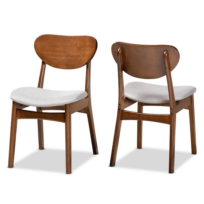 Katya Walnut Brown Wood & Gray Fabric High-Back Dining Chair Set