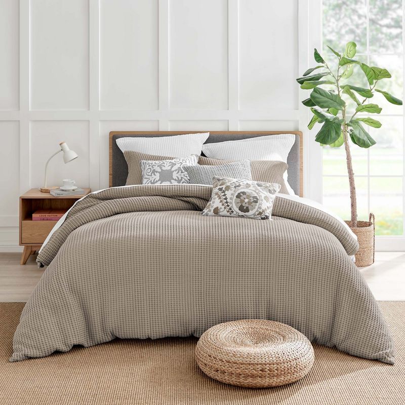 Twin Beige Fawn Cotton Waffle Duvet Cover Set