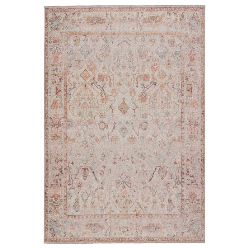 Blush and Cream Oriental Synthetic Area Rug