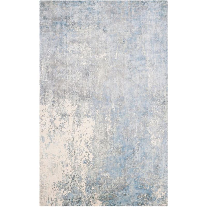 Aqua Blue Hand-Knotted Wool and Viscose 6' x 9' Area Rug