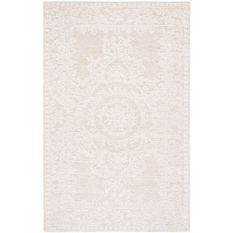 Ivory Abstract Handmade Tufted Wool Round Area Rug