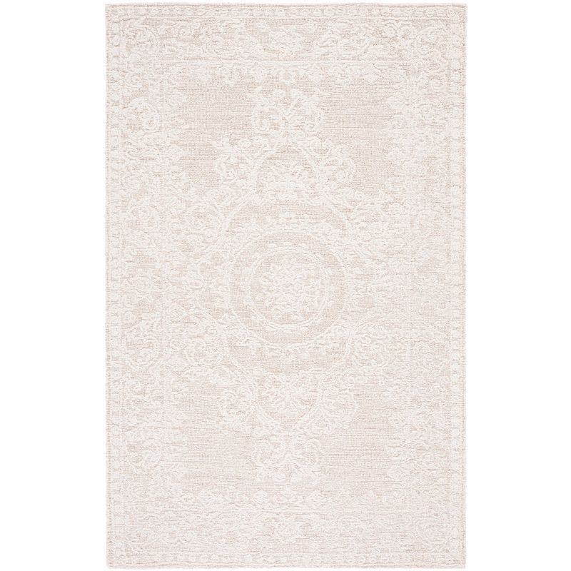 Ivory Abstract Handmade Tufted Wool Round Area Rug