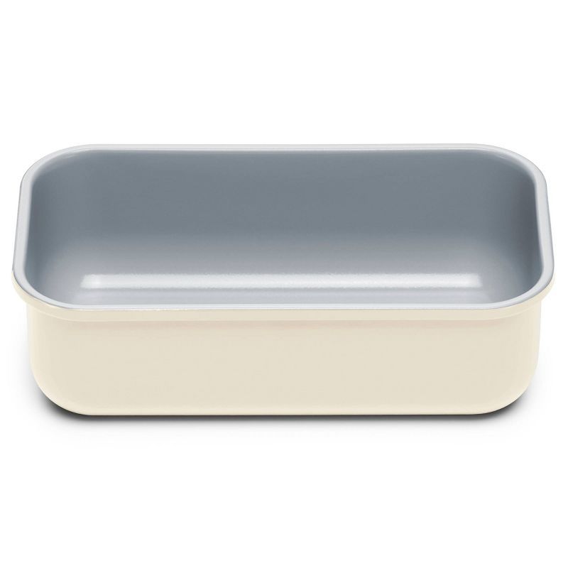 Cream Non-Stick Stoneware Loaf Pan with Gray Interior