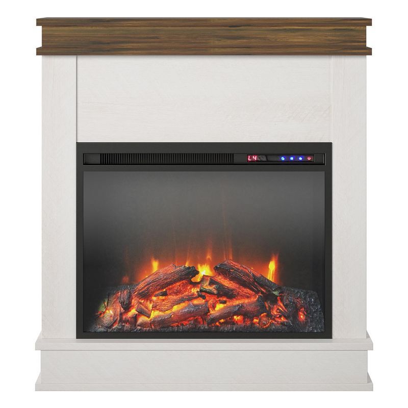 Mateo Ivory Oak Electric Fireplace with Rustic Touchscreen Mantel