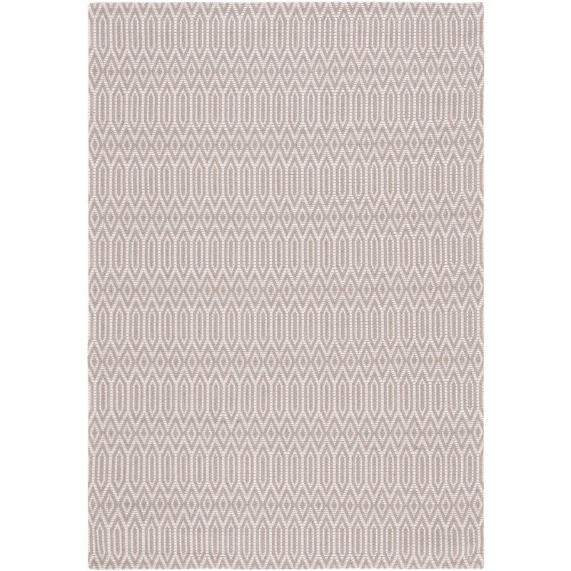 Taupe and Cream Geometric Wool 4' x 6' Area Rug