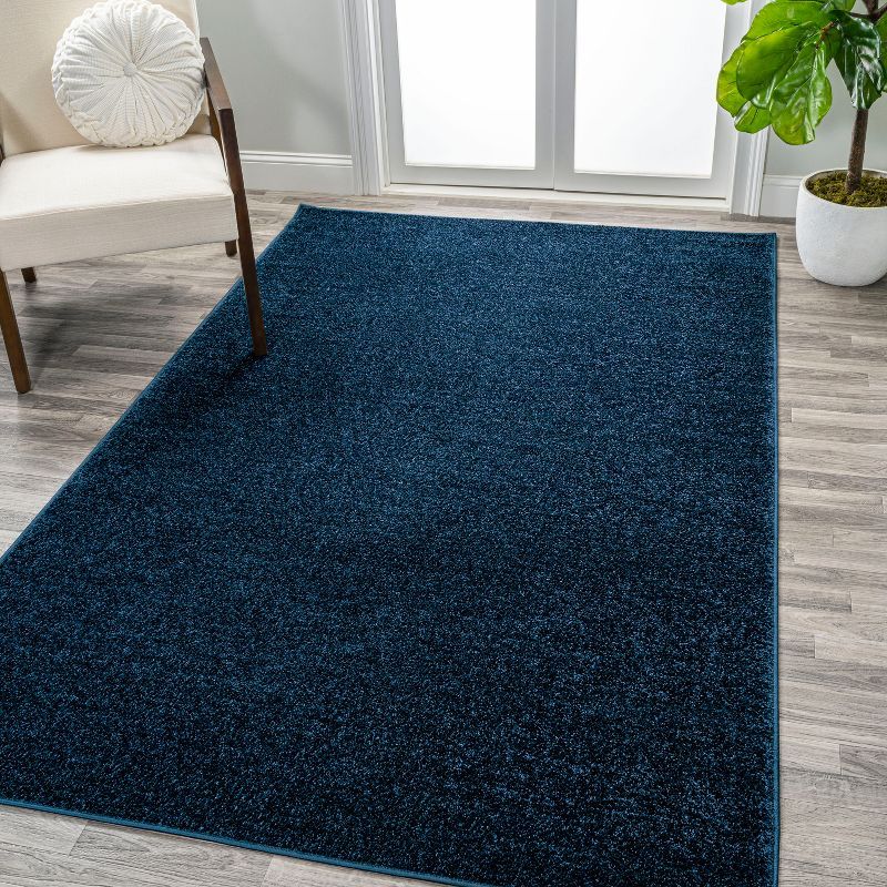 Navy Solid Synthetic Low-Pile Rectangular Area Rug, 8'x10'