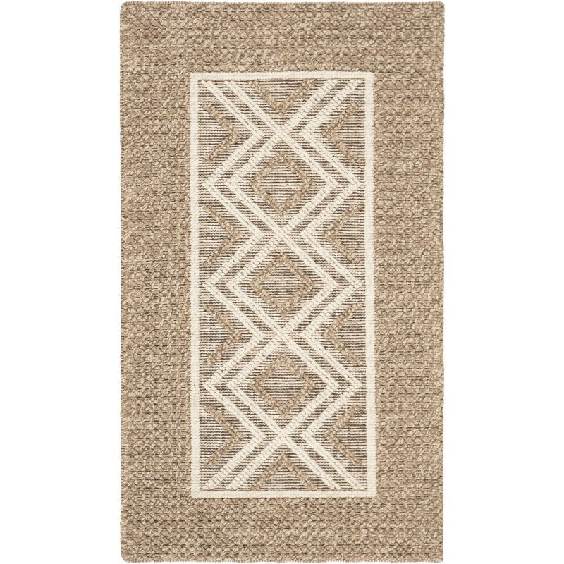 Beige and Ivory Handwoven Wool Area Rug 2'3" x 4'