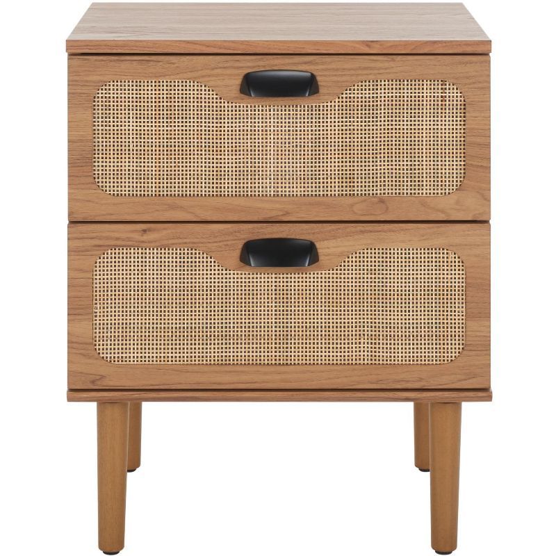 Oak and Natural Woven 2 Drawer Night Table with Graduated Legs