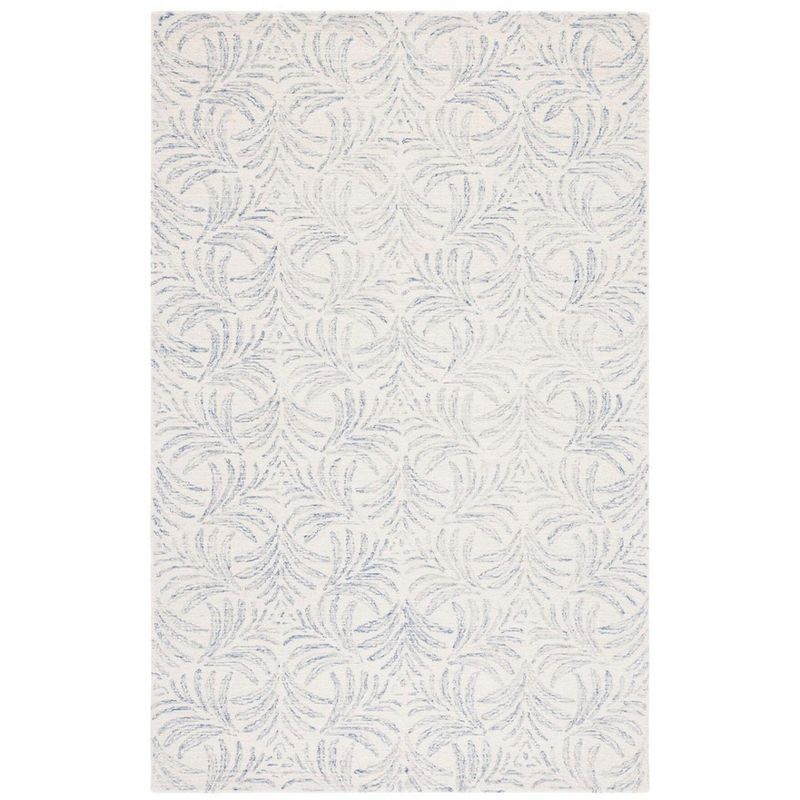 Ivory and Blue Floral Hand-Tufted Wool Area Rug