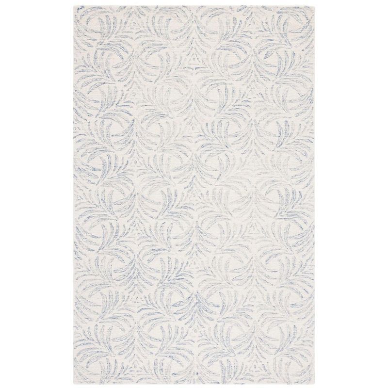 Ivory and Blue Floral Tufted Wool 4' x 6' Area Rug