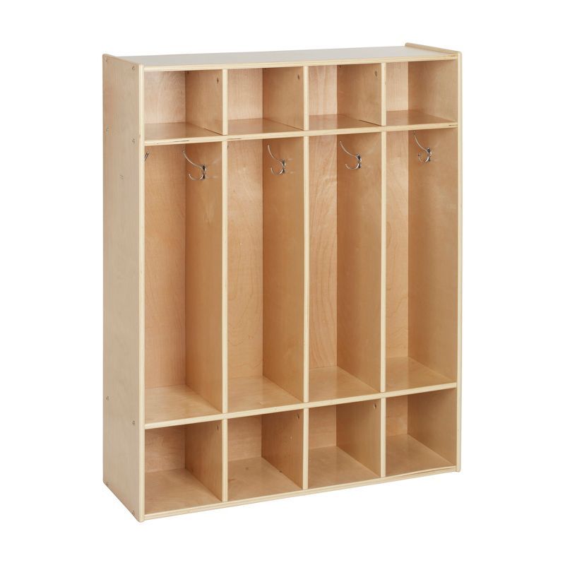 Natural Birch 4-Section Coat Locker with Hooks