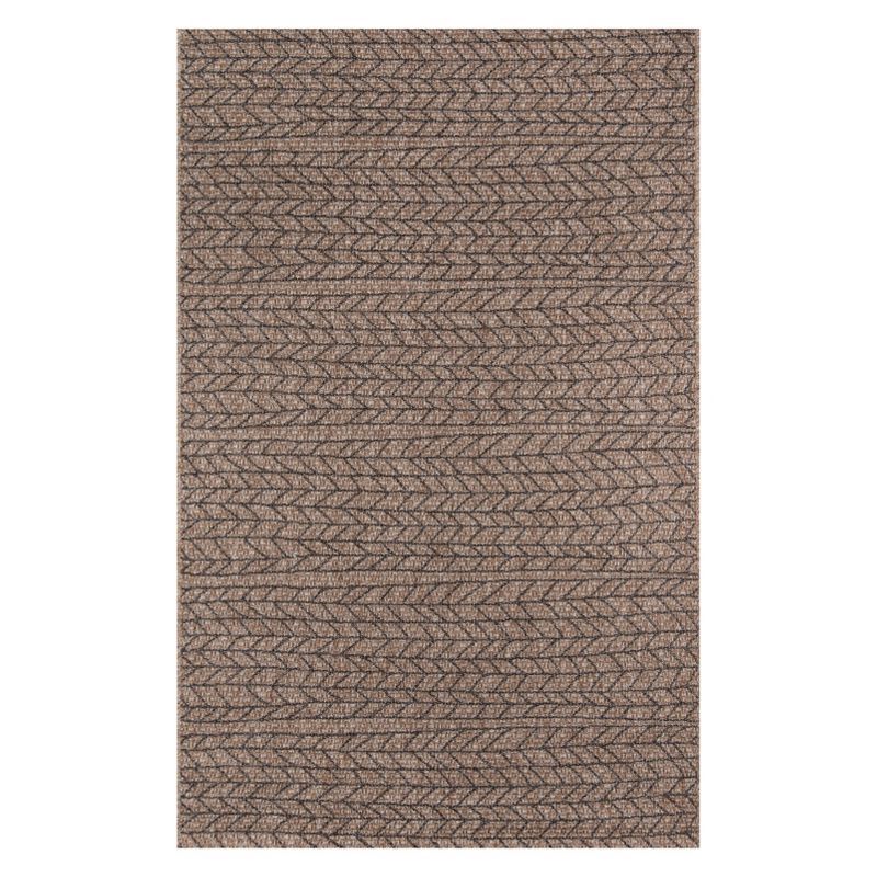 Tan and Black Geometric Braided Synthetic Indoor/Outdoor Rug