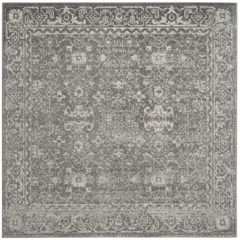 Grey Ivory High Pile Synthetic Square Area Rug