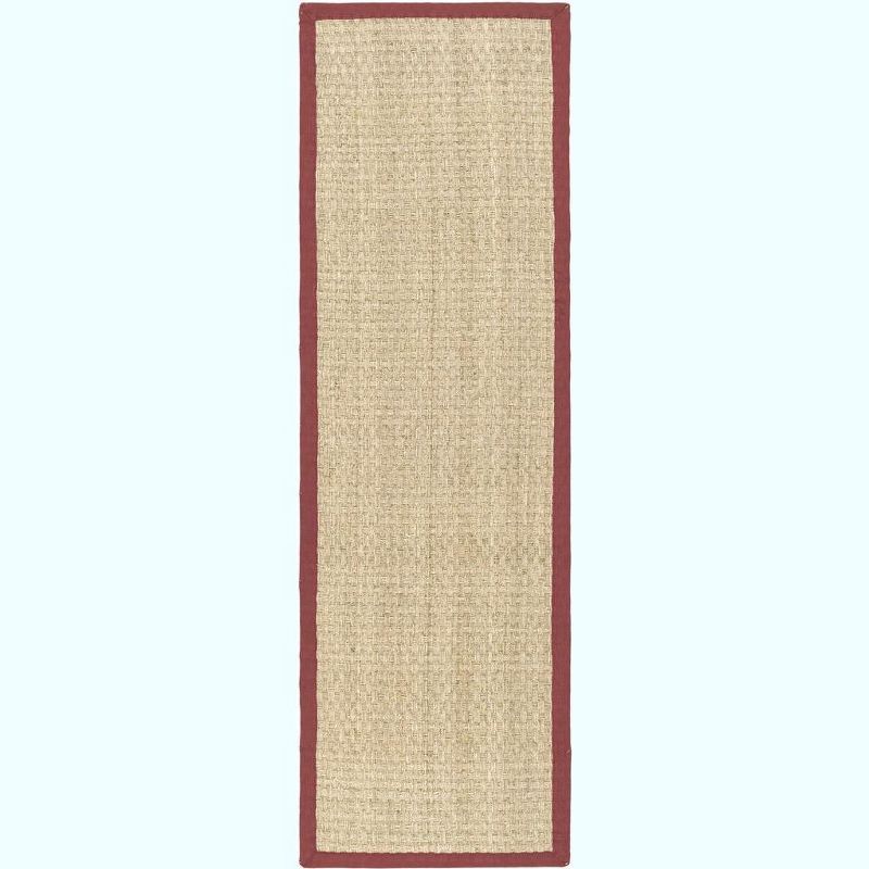 Natural and Red Jute Runner Rug with Cotton Border