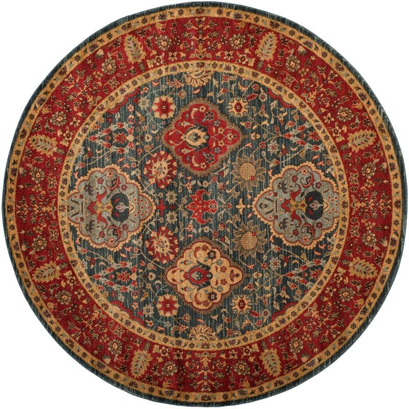 Mahal Red and Navy Round Synthetic Area Rug