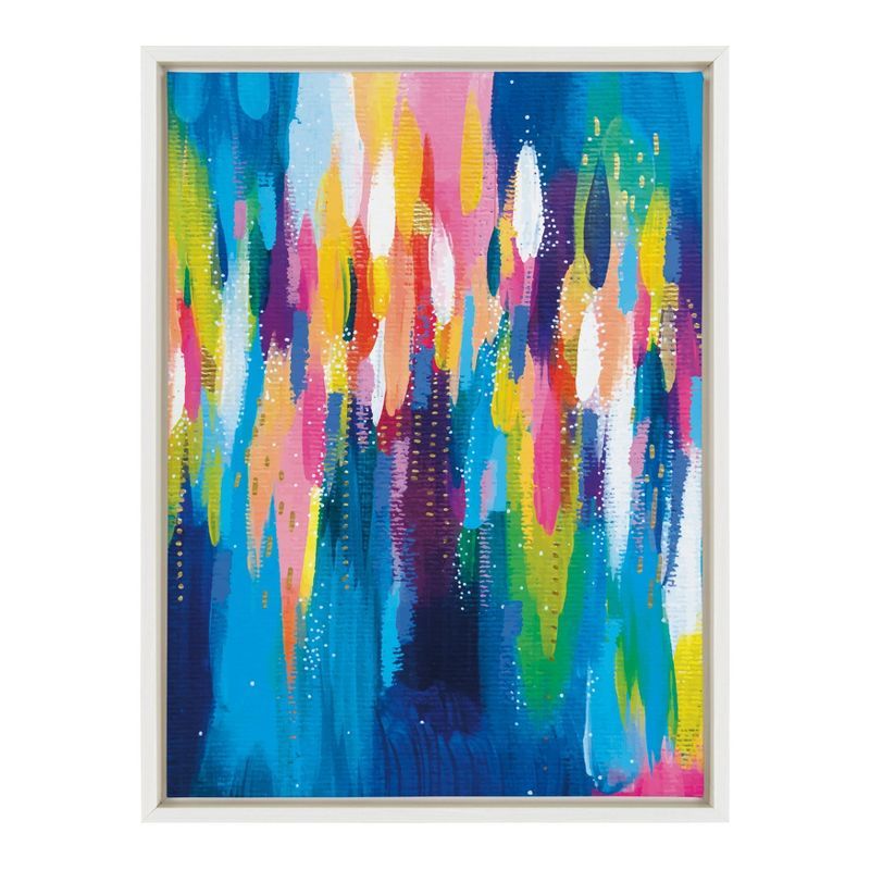 Bright Brush Strokes Abstract Canvas Wall Art with White Frame