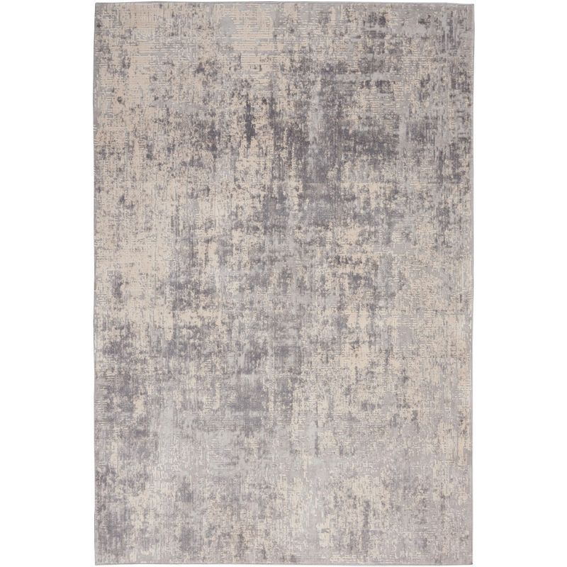 Ivory and Silver Abstract Synthetic Area Rug, 3'11" x 5'11"