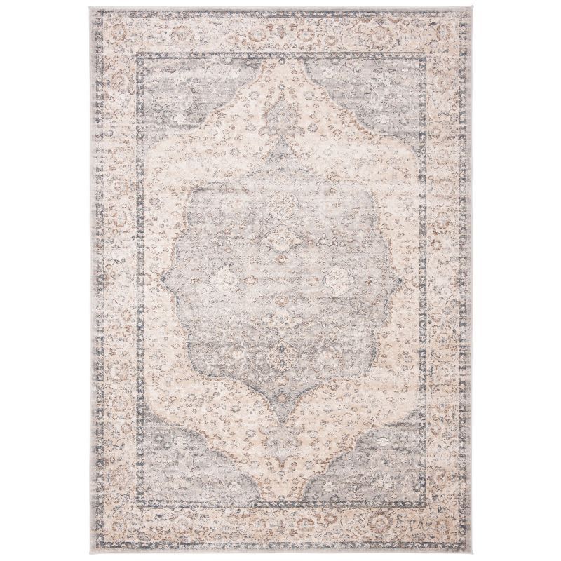 Beige and Gray Medallion Synthetic Area Rug