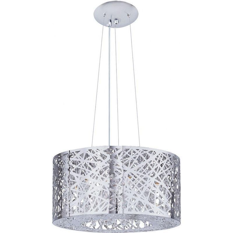 Polished Chrome Drum Pendant with Crystal LED Lights