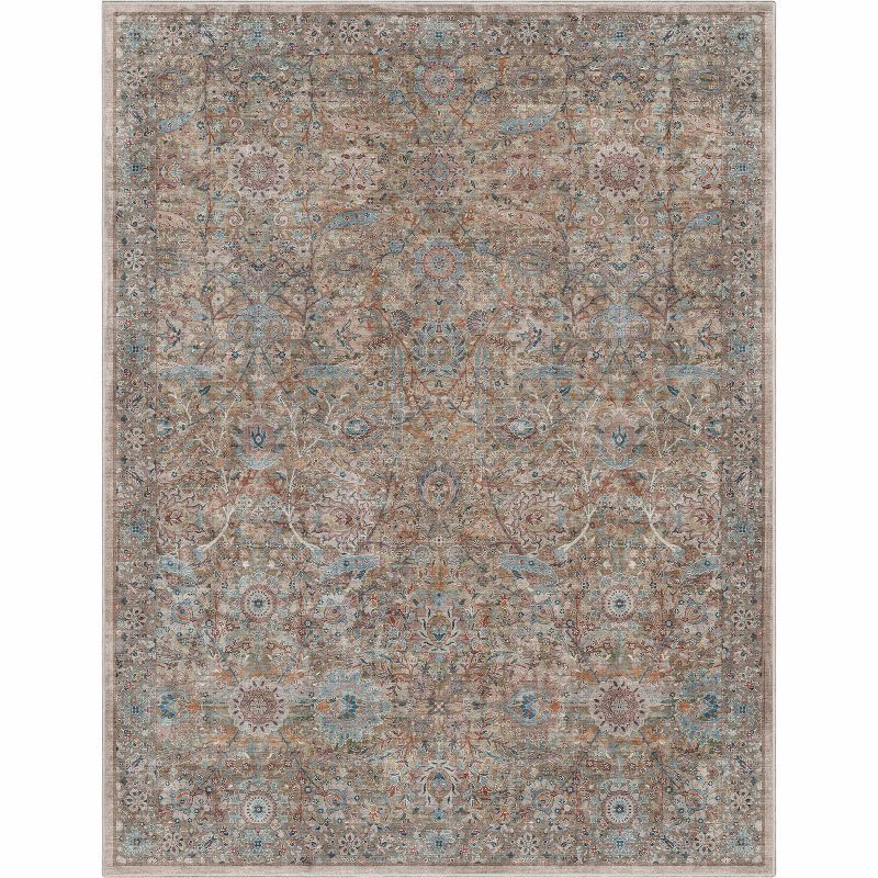 Emilia Persian Floral Blue Synthetic 8' x 10' Washable Area Rug