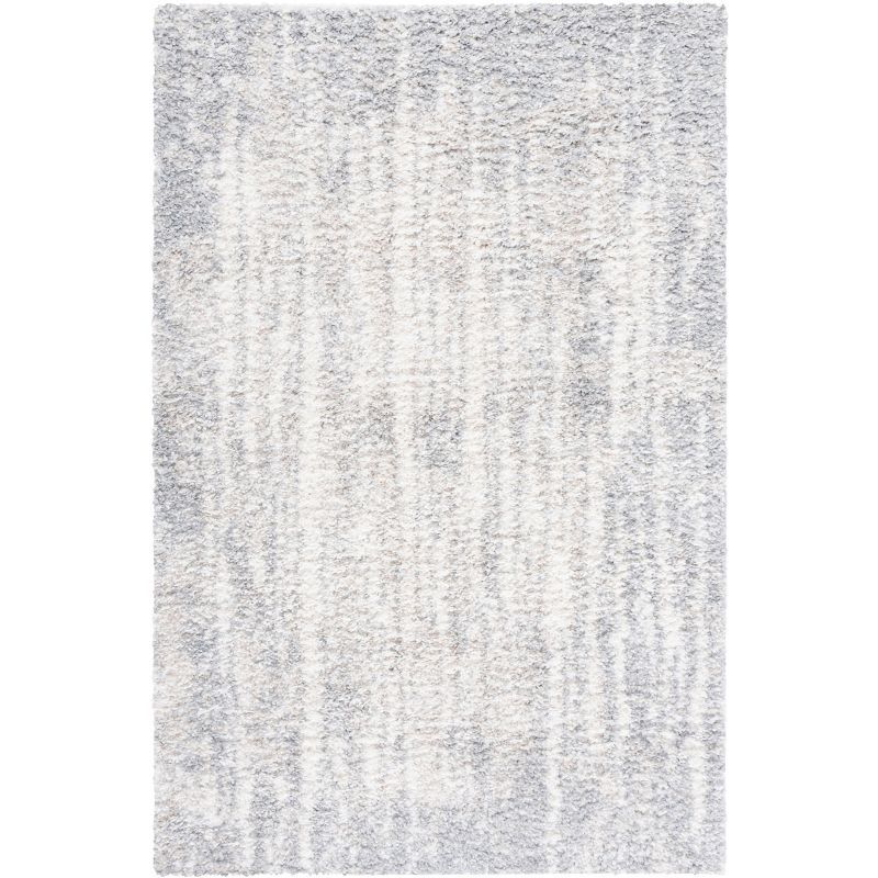 Gray and Ivory Hand-Knotted Shag Area Rug