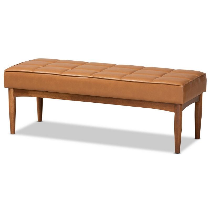 Sanford Tan Faux Leather Walnut Brown Dining Bench