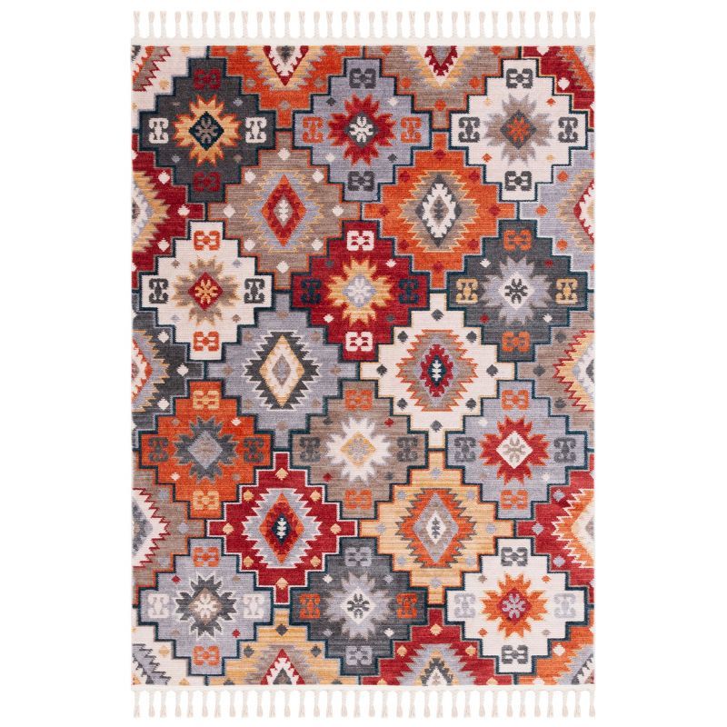 Chenille Medallion Braided Edge Rectangular Rug in Red - 4' x 5'4"