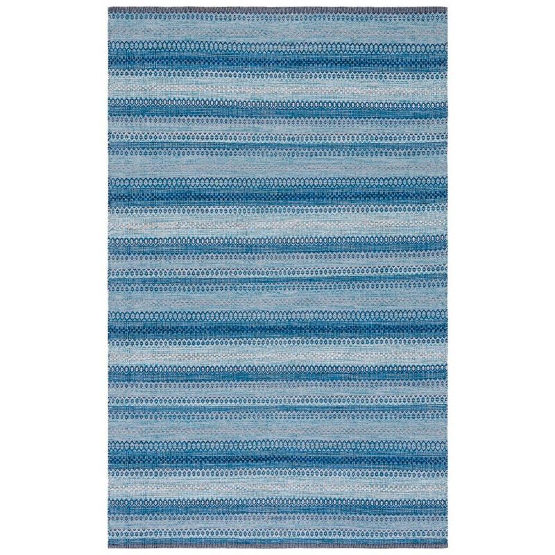 Grey and Blue Handwoven Wool and Cotton 5'x8' Area Rug